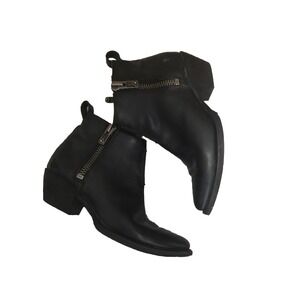 Frye Black Leather Ankle Boots Womens Western Booties Pointed Toe Side Zip 6.5